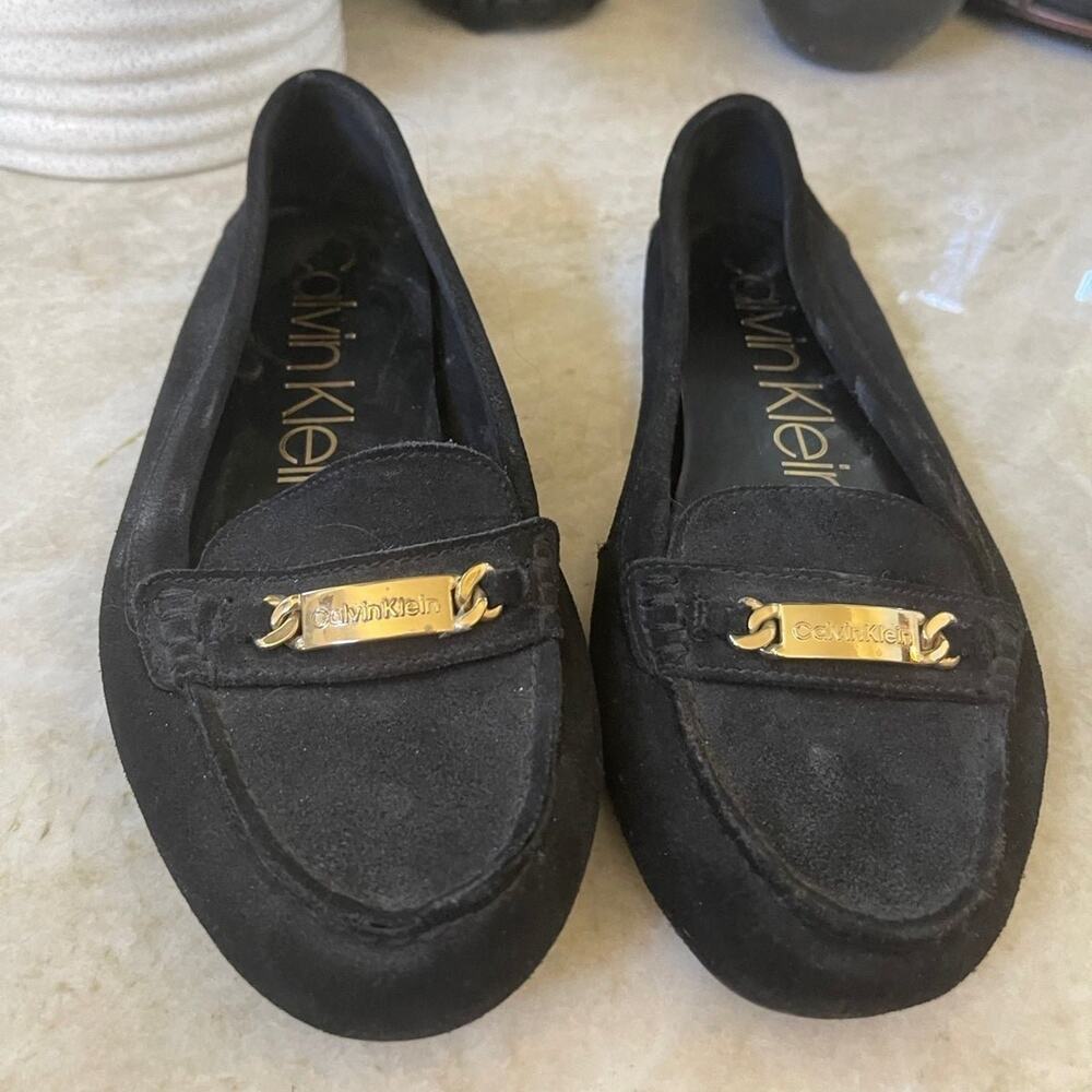 Calvin Klein black suede leather Loafers Sz 9
